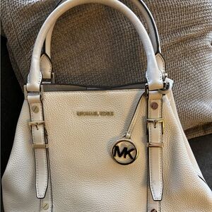 Michael Kors Cream Pebbled Leather Satchel with Gold Hardware
